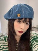 Japanese all-match denim big head beret female spring and autumn new Korean version round face retro net red octagonal artist hat