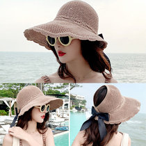 Summer new raffia hat ladies vacation empty top sun hat bow big eaves beach sun protection sun hat