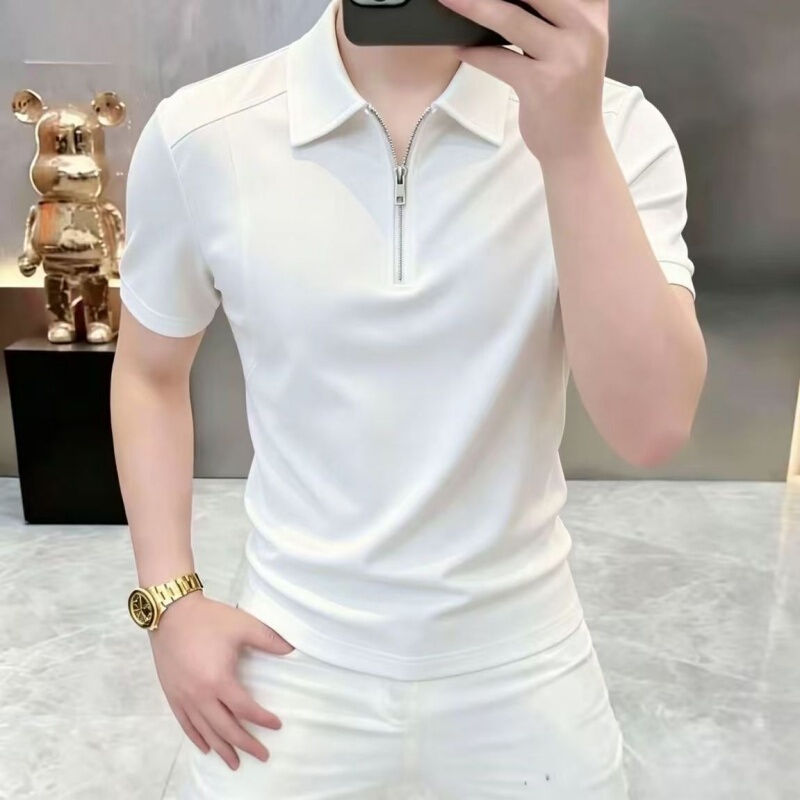 High-End Half-Zip Turn-Down Collar Short-Sleeve Ice Silk T-Shirt for Men, Stylish and Versatile Half-Zip Polo Shirt, Old Money Style Versatile T-Shirt High-End Half-Zip Turn-Down Collar Short-Sleeve Ice Silk T-Shirt for Men, Stylish and Versatile Half-Zip Polo Shirt, Old Money Style Versatile T-Shirt