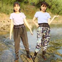 Fish catching pants fishing clothes waterproof pants fishing waders mens leather fork waist-length fishing rain pants thickened and waterproof