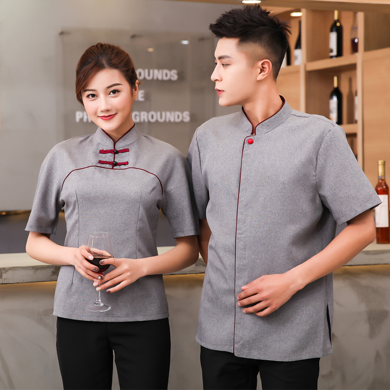 nghệ thuật trà trại bồi bàn quần áo hấp Summer Restaurant Nhà hàng Trung Quốc Gió Nhà hàng Trung Quốc Worker sleevemen ngắn nam và nữ