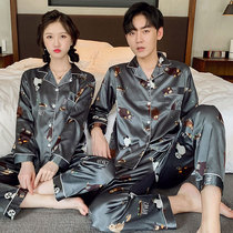 Couple pajamas Spring and Autumn long sleeve silk female Ice Silk sexy cute summer mens home clothing set Korean thin