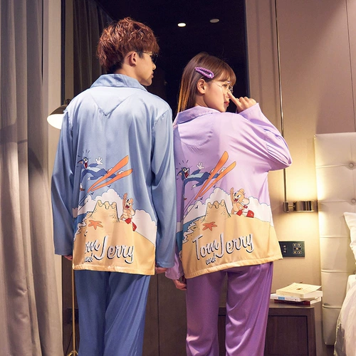 Шелковая тонкая пижама для влюбленных, осенний лонгслив для школьников, комплект, 2021 года, большой размер