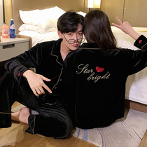 Couple pajamas womens autumn and winter golden velvet mens long sleeves spring and autumn warm coral velvet winter home clothing set