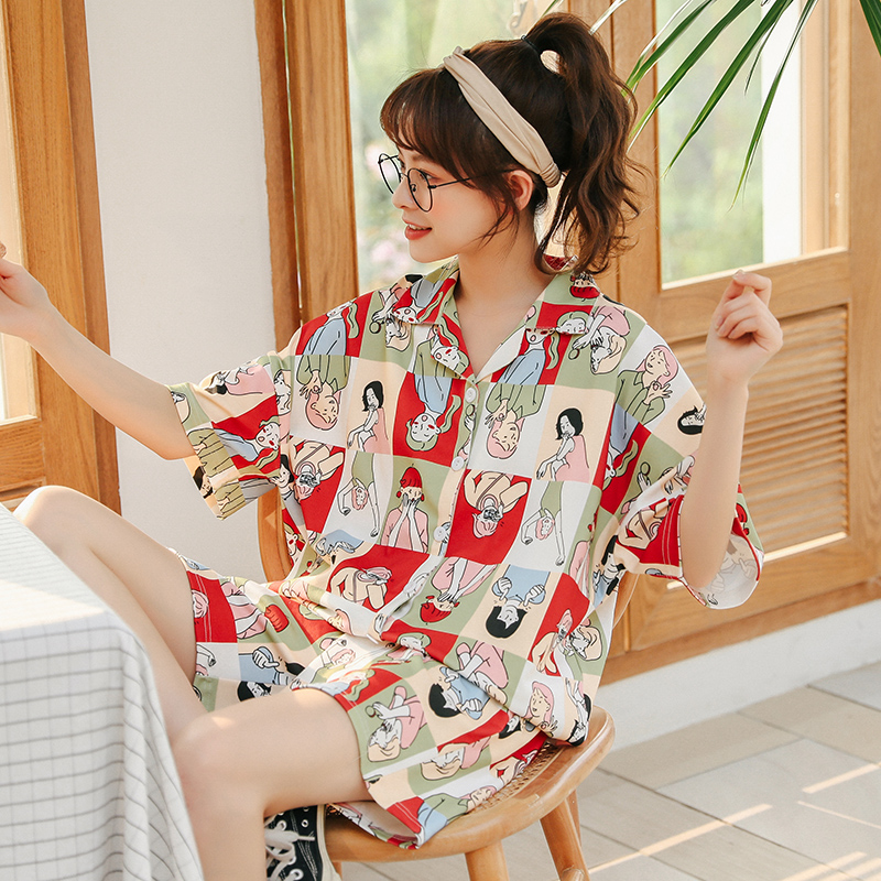 Mùa hè đồ ngủ ngắn tay womens bông Hàn Quốc phiên bản của sinh viên ngọt ngào dễ thương loose cotton mỏng giản dị quần áo nhà mùa hè