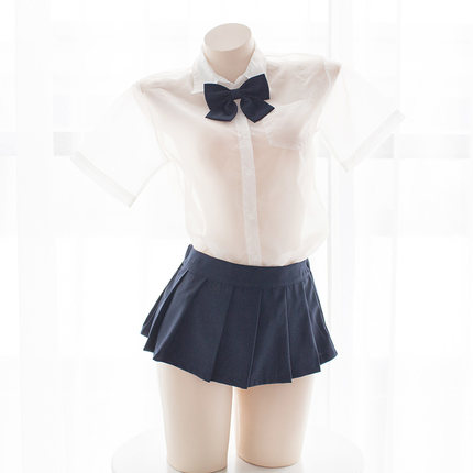 七了个三 透明衬衫学院风少女组短袖制服衬衫工口制服少女上衣-tmall.com天猫