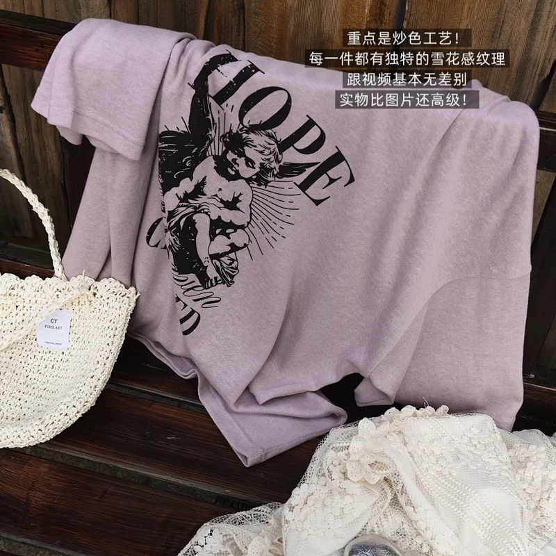 Dry Rose Pink Hemp-Feel Cotton Hip-Covering Short-Sleeve T-Shirt for Women, Casual Loose Thin Base Shirt for Spring and Summer with a Lazy Vibe