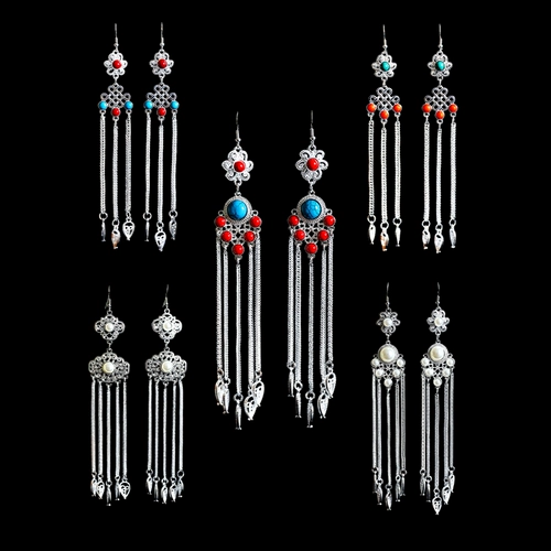 Длинные металлические серьги с кисточками, этнический аксессуар, женский стиль, этнический стиль