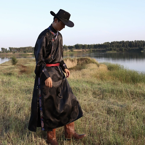 Мужская монгольская одежда с национальными характеристиками Красивая весна и осенний стиль ежедневная производительность мужская одежда длинная тибетская одежда