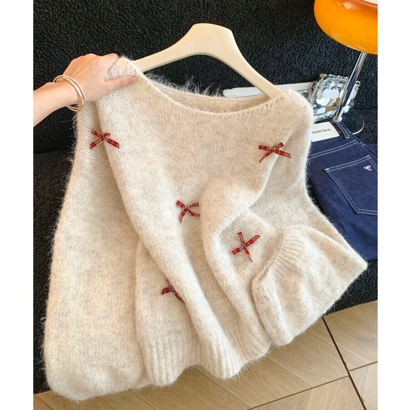 Recommended for Personal Collection~ Sweet Bow-Knot Round-Neck Long-Sleeve Knit Sweater for Women, New Autumn/Winter Style, Super Pretty Loose-Fitting Sweater Recommended for Personal Collection~ Sweet Bow-Knot Round-Neck Long-Sleeve Knit Sweater for Women, New Autumn/Winter Style, Super Pretty Loose-Fitting Sweater