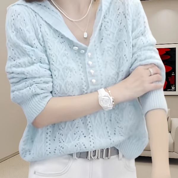 High-End Loose-Fitting Long-Sleeved Hooded Knitwear 2026 Autumn New Fashion Style Thin Sweater with Cut-Out Design High-End Loose-Fitting Long-Sleeved Hooded Knitwear 2026 Autumn New Fashion Style Thin Sweater with Cut-Out Design