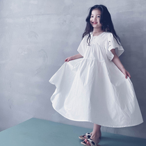 Cold Pussy Custom Girl White Pure Cotton Holiday Long Dress Elegant Princess Dresses Beach Travel Dresses Parent-child