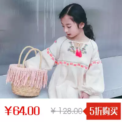 ◆Aunt Leng◆Spring and summer girls embroidered long-sleeved dress forest skirt little fairy elegant long skirt