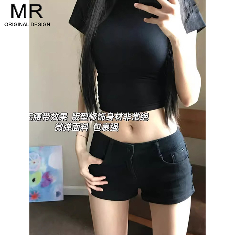 American Style Hot Girl Low-Waist Tight Black Denim Ultra-Short Shorts for Women 2026 New Summer Elastic Short Hot Pants for Outerwear