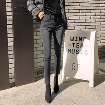 Smoke gray jeans womens autumn 2020 autumn high waist slim slim high black tight little feet long pants