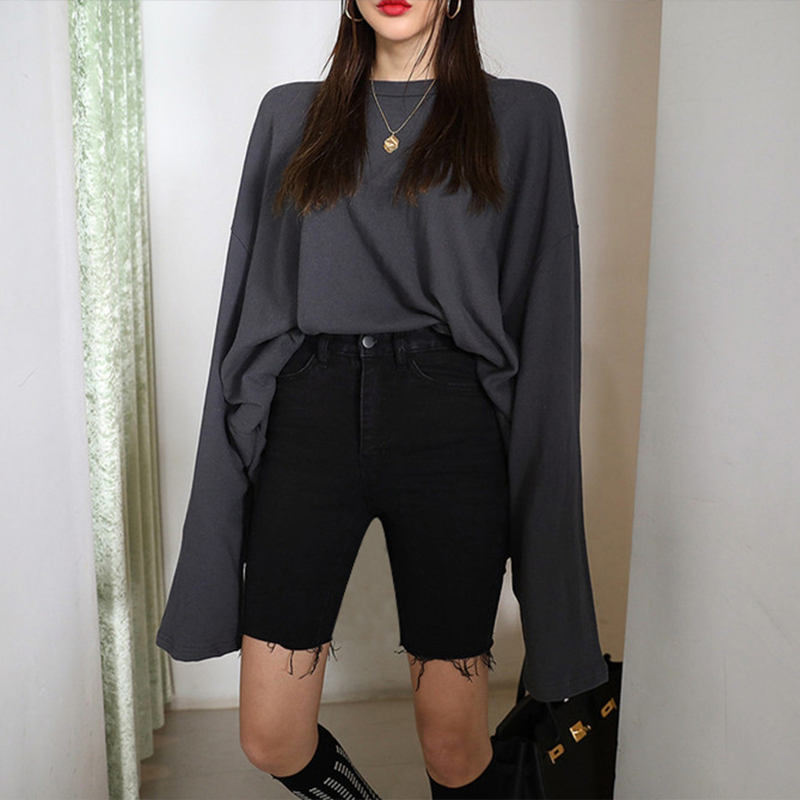 High waist denim shorts women's 2021 spring and summer new black tight five-point pants slim riding Korean five-point pants