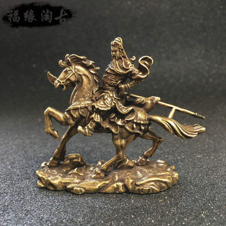 Bronze Guan Gong ornaments pure copper Wu Caishen Guan Erye riding Guan Gong bronze statue retro brass casting desktop small ornaments