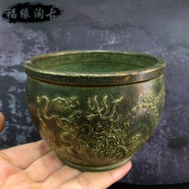 Pure copper cylinder antique old dragon pattern Xuande cylinder Double Dragon cylinder old copper pen wash fortune cylinder ornaments gold jar bronze ware