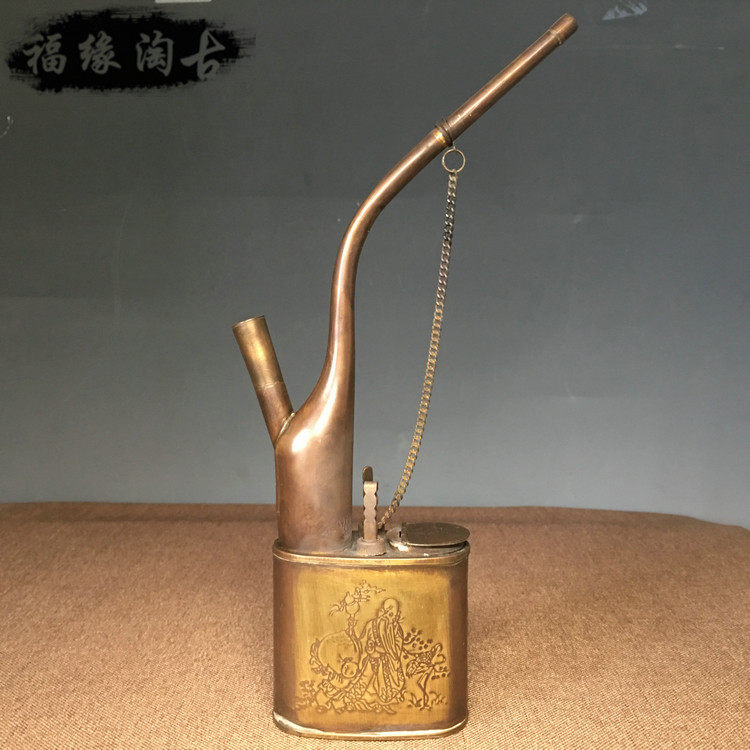 Imitation ancient pure copper old fashioned water smoke bucket water smoke pot filter Water smoke mouth water smoke bag Tobacco Republic Ancient Play Collection 25CM