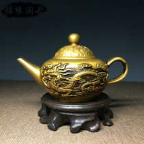 Antique bronze brass dragon and phoenix pot pure copper Hulk kettle old copper pot Qianlong antique antique Seiko home decoration