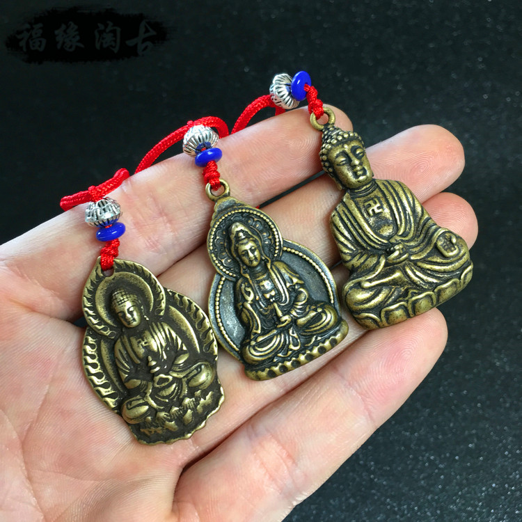 Retro pure bronze Amitabha Buddha Guanyin Bodhisattva Pharmacist Buddha bronze statue with small pendant pendant bronze statue of bronze Buddha statue of Buddha