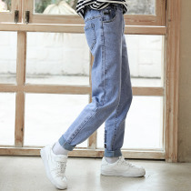  Girls  jeans spring and autumn 2021 new Korean version of Western style middle and large childrens slim-fit Harun dad pants worn outside the 12-year-old trend