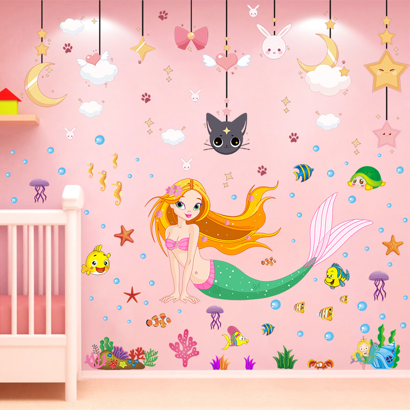 Princess Wall Stickers Children's Room Wall Decorated with Warm Girls Bedroom Wall Stickers CardPass Wall Painting