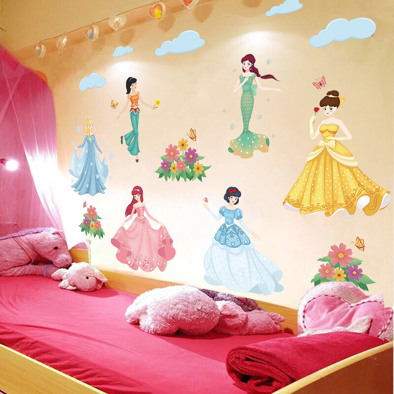 Cartoon Princess Children's Room Paper Sticker Girl Bedroom Wall Decoration Maiden Heart Room Archive Wall Stickers