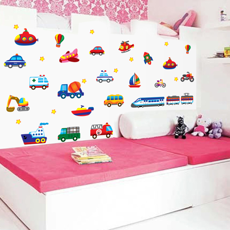 Cartoon car wall stickers boys bedroom children's room wall stickers kindergarten classroom layout decoration wallpaper
