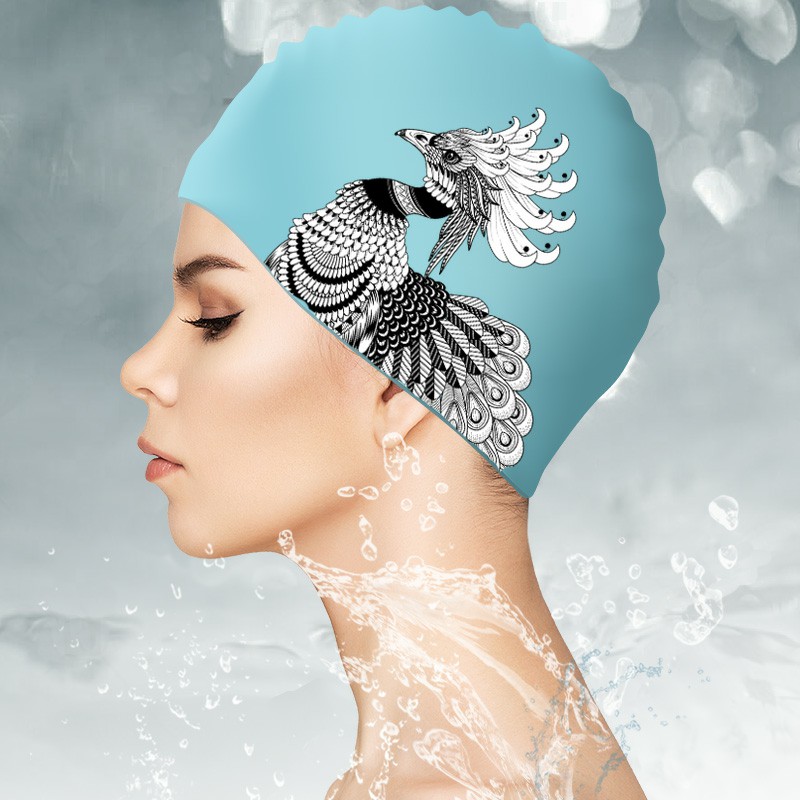 Swimming cap women's waterproof non-stop head ladies long hair silicone waterproof fashion comfortable plus size swimming cap swimming goggles set