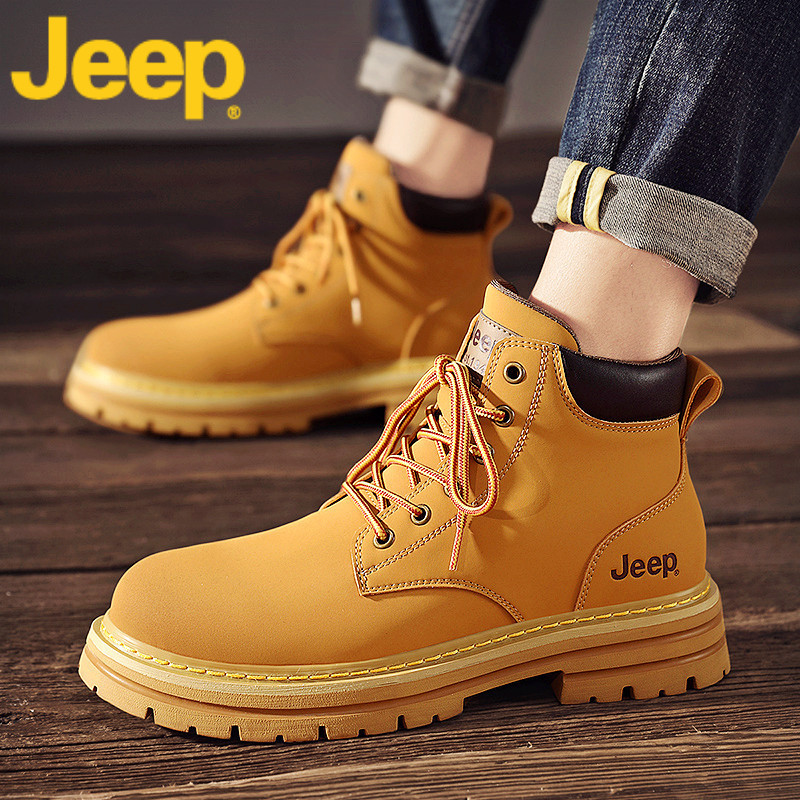 Jeep Men's Boots, Summer 2026 New Model, Fleece-Lined Genuine Leather High-Top Work Boots, Men's Martin Boots