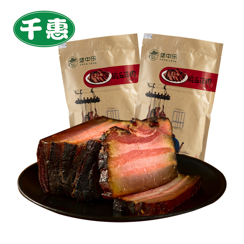 湖南特产 千惠 柴冷烟熏制 腊五花肉 400g 图1