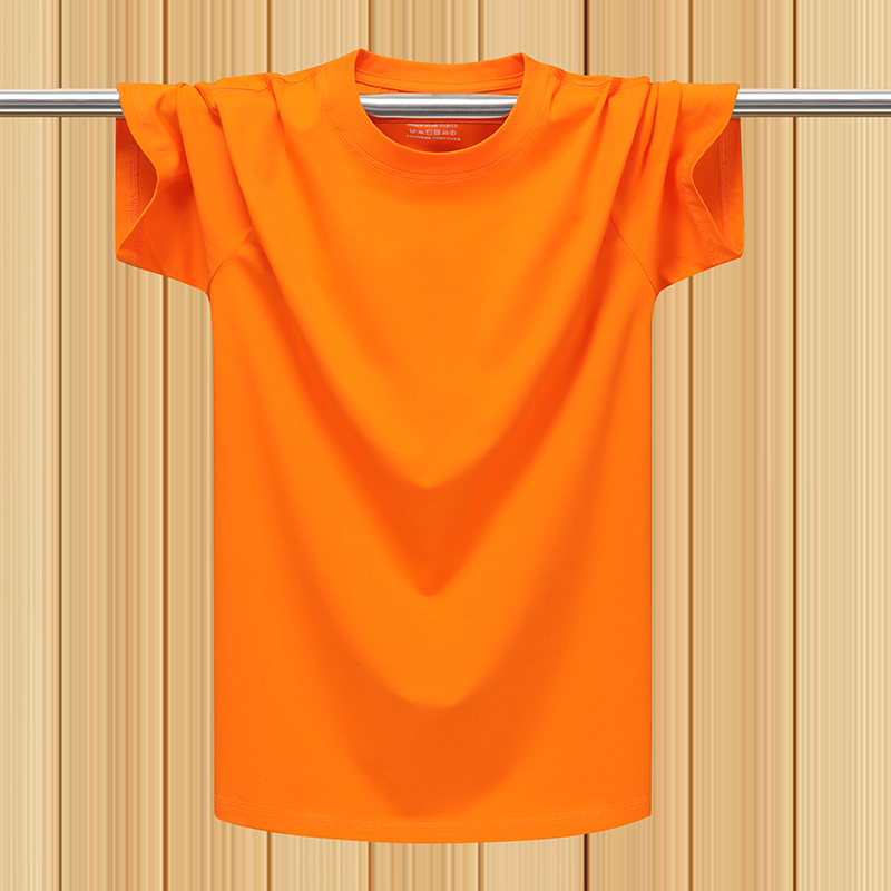 Ice Silk Modal Cotton Short-Sleeved T-Shirt for Men, Loose and Thin, Orange Top, Summer Youth Solid Color Round Neck Half-Sleeve