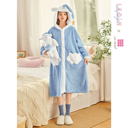 乐町 Демисезонный банный халат, коралловая бархатная зимняя милая пижама