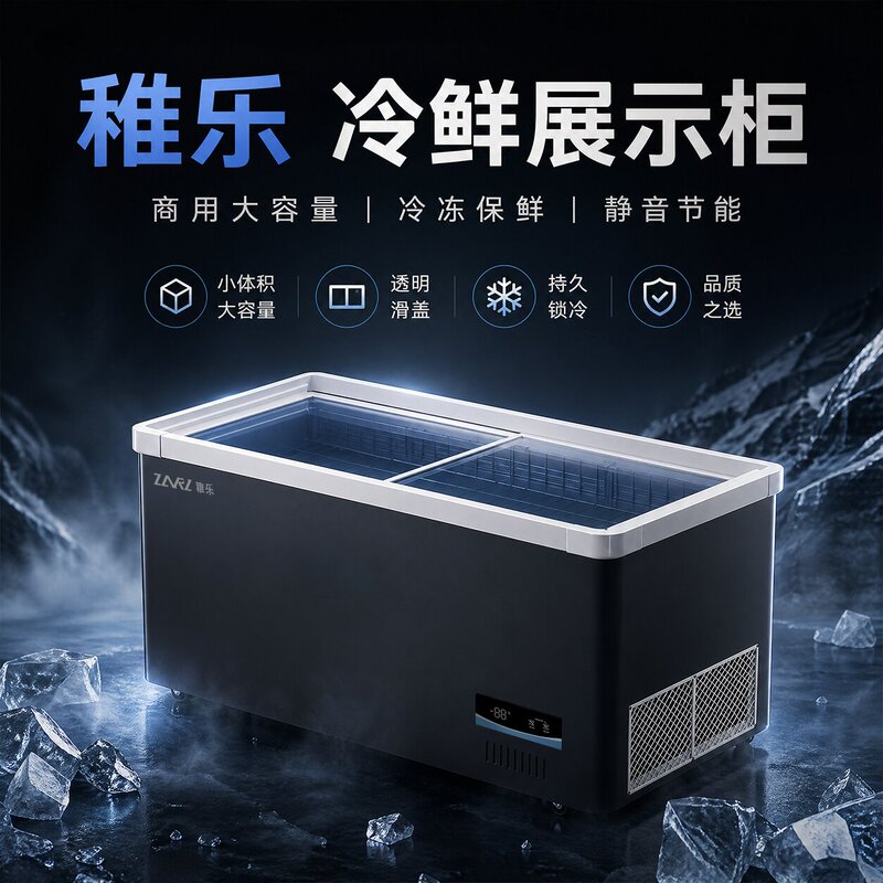 Zhiyu Freezer Commercial Large-Capacity Refrigerated Freezer Fresh-Keeping Display Cabinet Supermarket Transparent Glass Island Cabinet Ice Cream Refrigerator