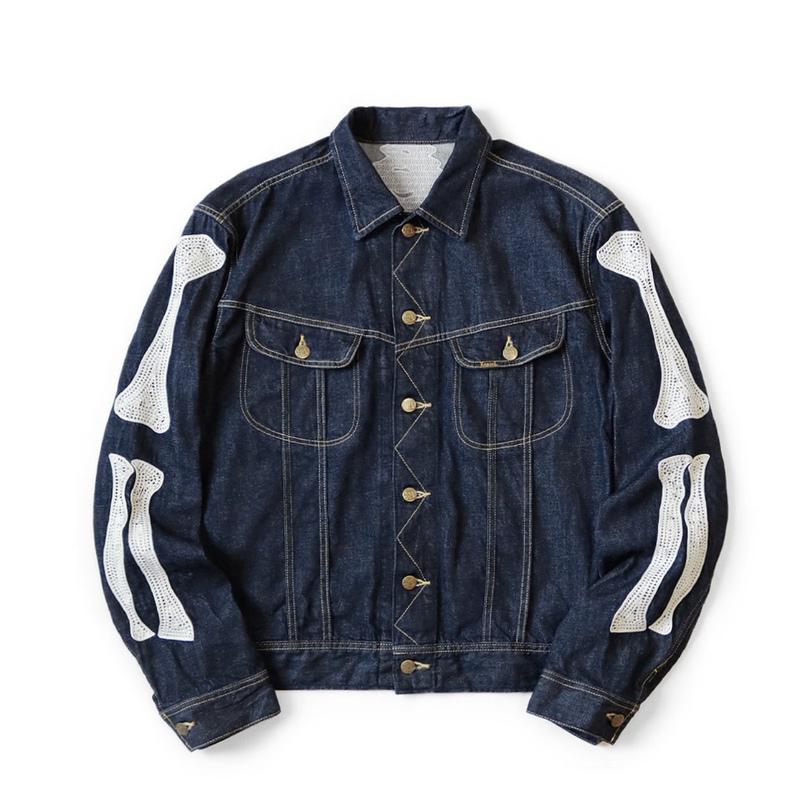 24Ss Kapital Hirata Kazuhiro Japanese Denim Lapel Bone Embroidery Loose Jacket