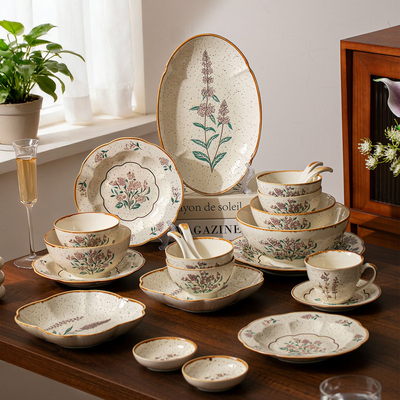Ink-Dyed French Retro Bowl and Plate Set for Home Use 2026 New Bowl and Plate Set Underglaze Color Housewarming Tableware Set Ink-Dyed French Retro Bowl and Plate Set for Home Use 2026 New Bowl and Plate Set Underglaze Color Housewarming Tableware Set