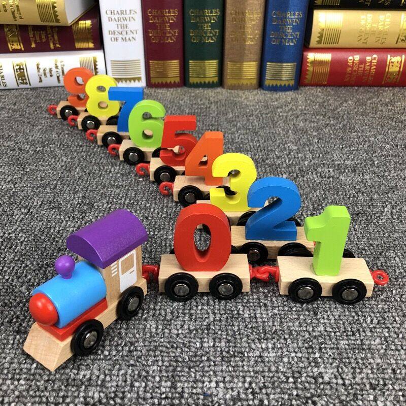 Boys and girls early education puzzle wooden assembly drag intellectual building blocks toy car young children wooden digital train