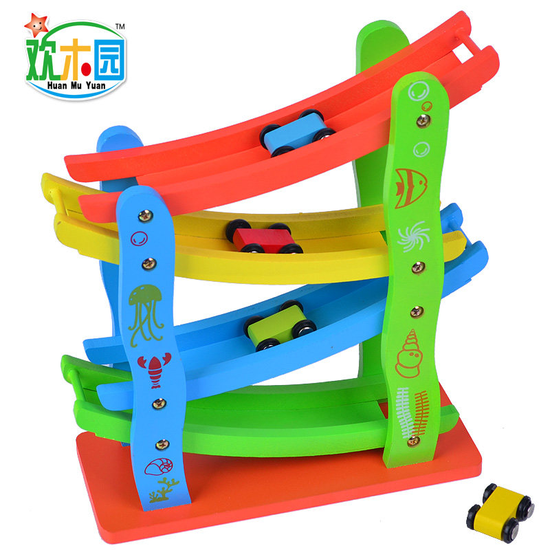 Four Floors Extreme Speed Runner Car Children Railcar Inertia Car Early Teach Puzzle Children Wooden Toy Building Blocks