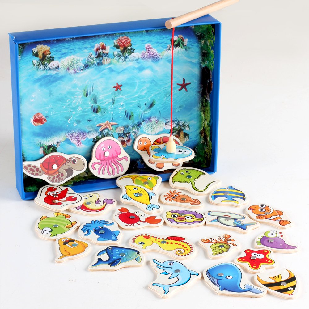 1-2-3 years old and a half years old children boys and girls baby girls educational wooden magnetic baby fishing toys
