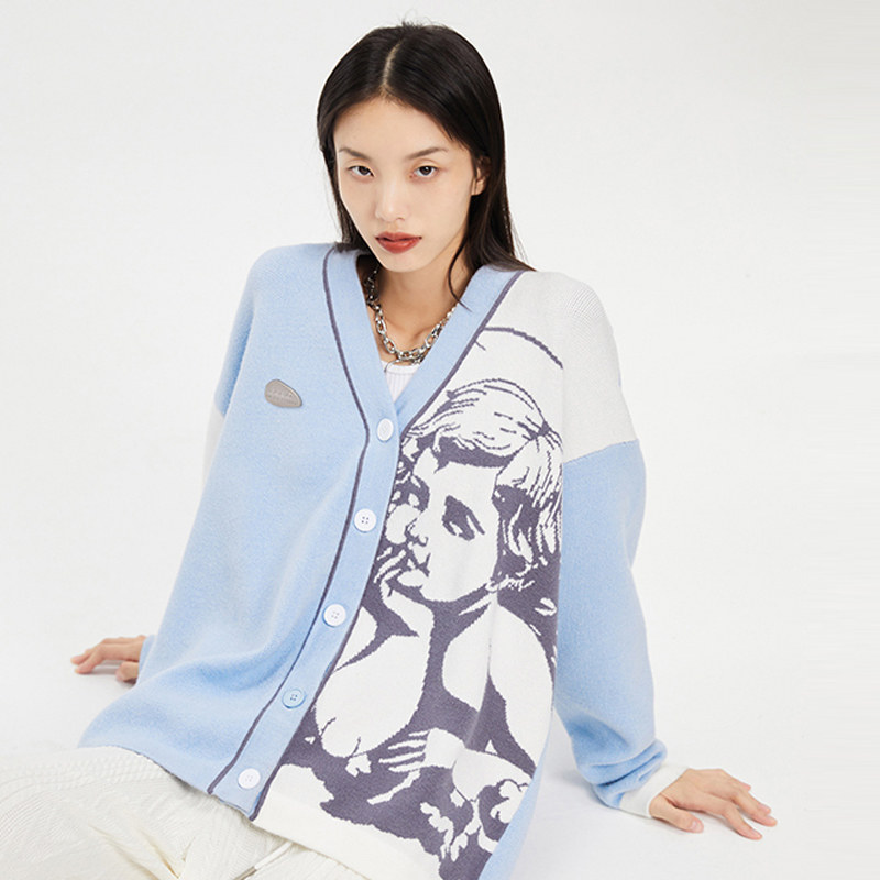 LKONE Original Angel Sweater Cardigan Spring 2022 New Casual Loose Jacket Jacket Mist Women Mid-Long
