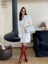 ROEY WANG Australian ding cashmere import machine twist woven cardigan skirt set sweater