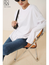 ROEY WANG Egypt cotton ding comfort plus velvet long sleeve autumn winter base shirt wear white T-shirt