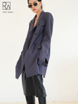 ROEY WANG bv original worsted fabric double breasted medium long oversize suit dress