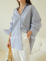 ROEYWANG2021 early spring mouth High Cotton soft skin-friendly cotton loose striped long sleeve shirt