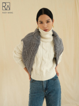 ROEY WANG thick wool high neck twist pullover short long sleeve sweater