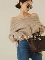 ROEYWANG2021 early spring wear cashmere strapless loose ins fashionable lazy twist sweater