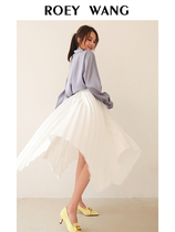ROEYWANG irregular pleated chiffon skirt women spring and summer long high waist loose pleated skirt