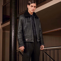 Original ecological leather hair one male leather jacket locomotive jacket lapel winter Haining fur jacket rivets