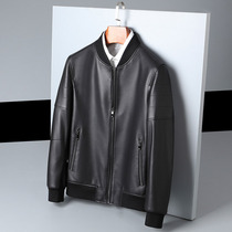 Chen Weiting with Haining autumn and winter sheep leather leather leather mens casual baseball collar short leather jacket